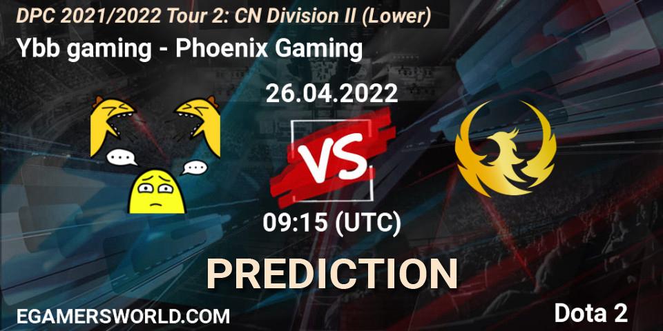Ybb gaming - Phoenix Gaming: прогноз. 26.04.2022 at 09:20, Dota 2, DPC 2021/2022 Tour 2: CN Division II (Lower)