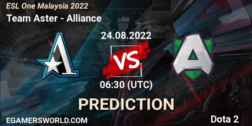 Team Aster - Alliance: прогноз. 24.08.2022 at 06:35, Dota 2, ESL One Malaysia 2022