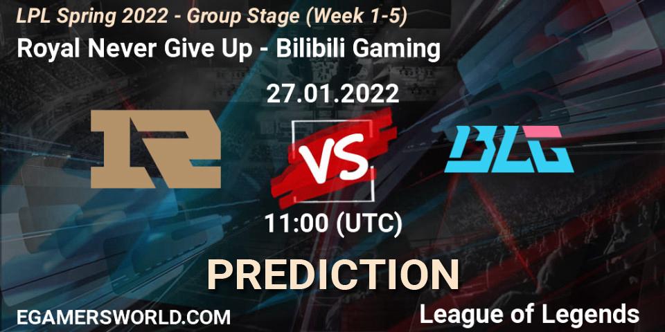 Royal Never Give Up - Bilibili Gaming: прогноз. 27.01.2022 at 11:00, LoL, LPL Spring 2022 - Group Stage (Week 1-5)