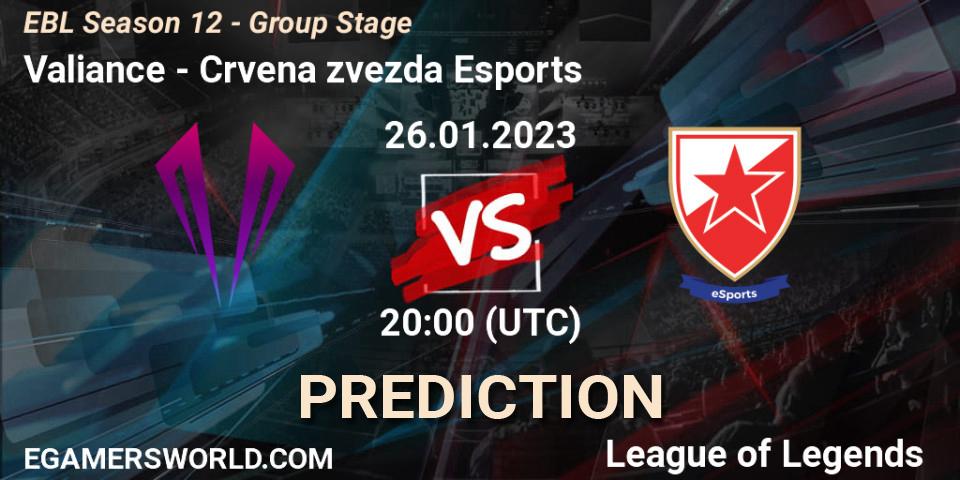 Valiance - Crvena zvezda Esports: прогноз. 26.01.2023 at 20:00, LoL, EBL Season 12 - Group Stage