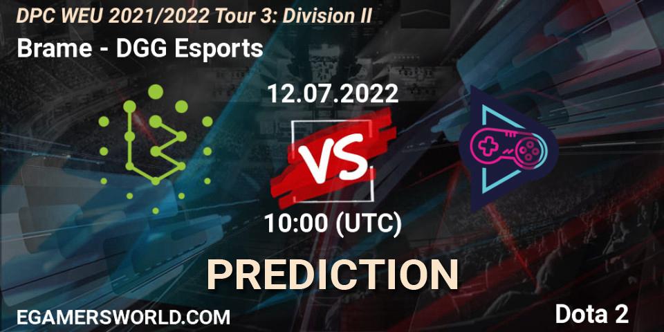 Brame - DGG Esports: прогноз. 12.07.2022 at 09:55, Dota 2, DPC WEU 2021/2022 Tour 3: Division II