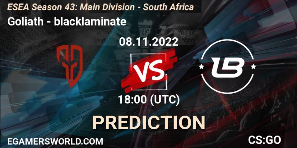Goliath - blacklaminate: прогноз. 08.11.2022 at 18:00, Counter-Strike (CS2), ESEA Season 43: Main Division - South Africa