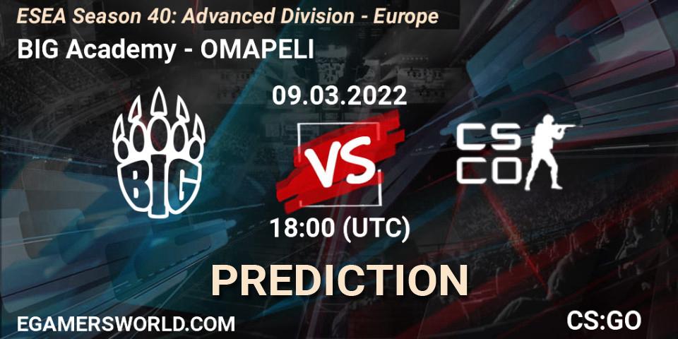 BIG Academy - OMAPELI: прогноз. 09.03.2022 at 18:00, Counter-Strike (CS2), ESEA Season 40: Advanced Division - Europe