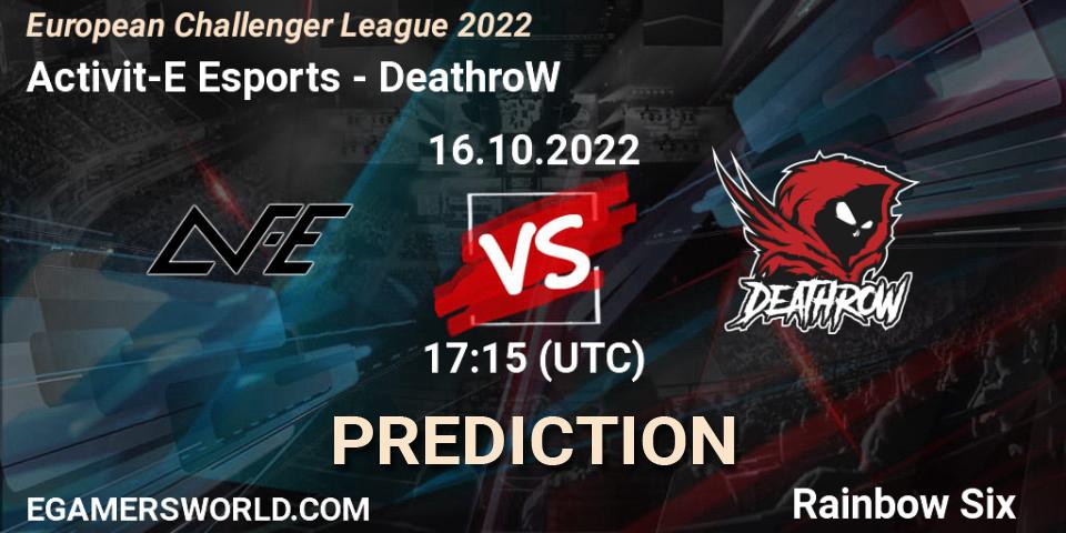 Activit-E Esports - DeathroW: прогноз. 21.10.2022 at 17:15, Rainbow Six, European Challenger League 2022