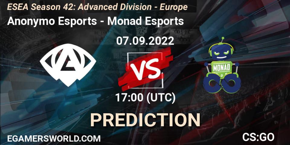 Anonymo Esports - Monad Esports: прогноз. 07.09.2022 at 17:00, Counter-Strike (CS2), ESEA Season 42: Advanced Division - Europe