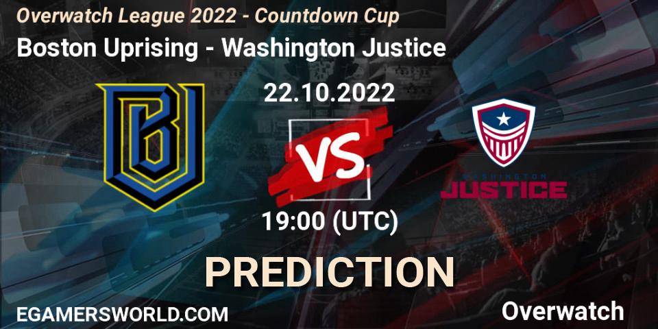 Boston Uprising - Washington Justice: прогноз. 22.10.2022 at 20:30, Overwatch, Overwatch League 2022 - Countdown Cup