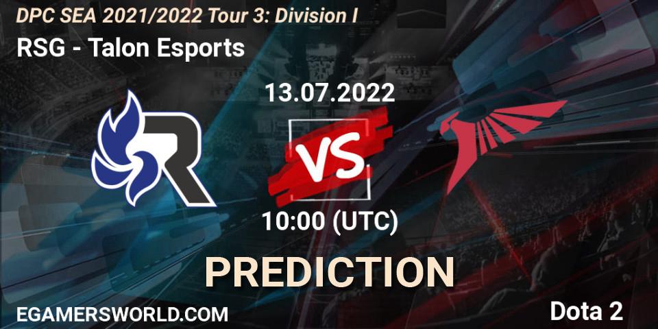 RSG - Talon Esports: прогноз. 13.07.2022 at 10:44, Dota 2, DPC SEA 2021/2022 Tour 3: Division I