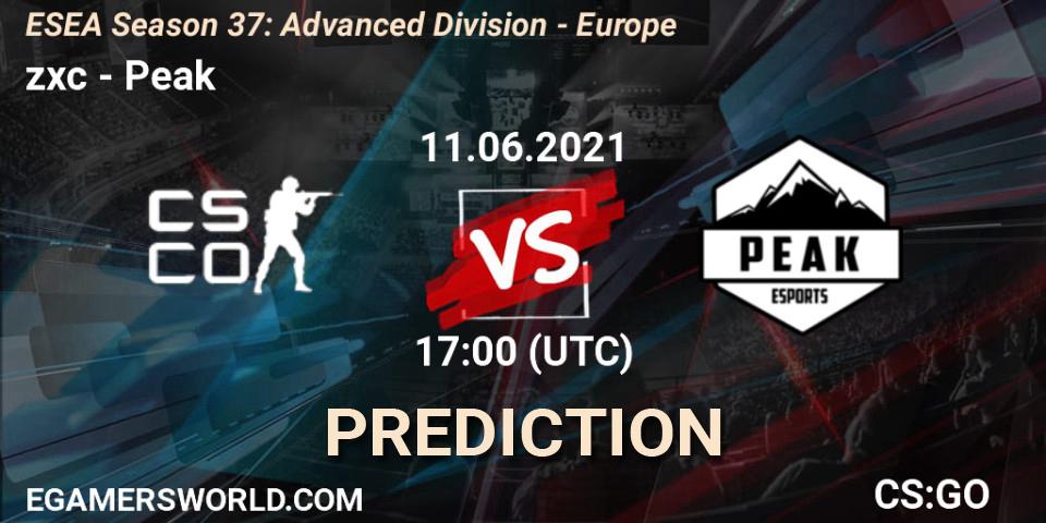 zxc - Peak: прогноз. 11.06.2021 at 17:00, Counter-Strike (CS2), ESEA Season 37: Advanced Division - Europe