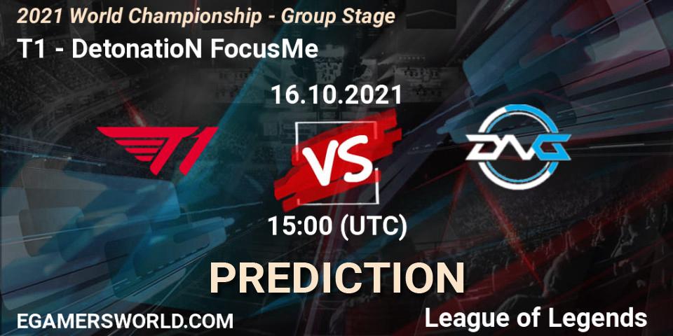 T1 - DetonatioN FocusMe: прогноз. 16.10.2021 at 15:00, LoL, 2021 World Championship - Group Stage