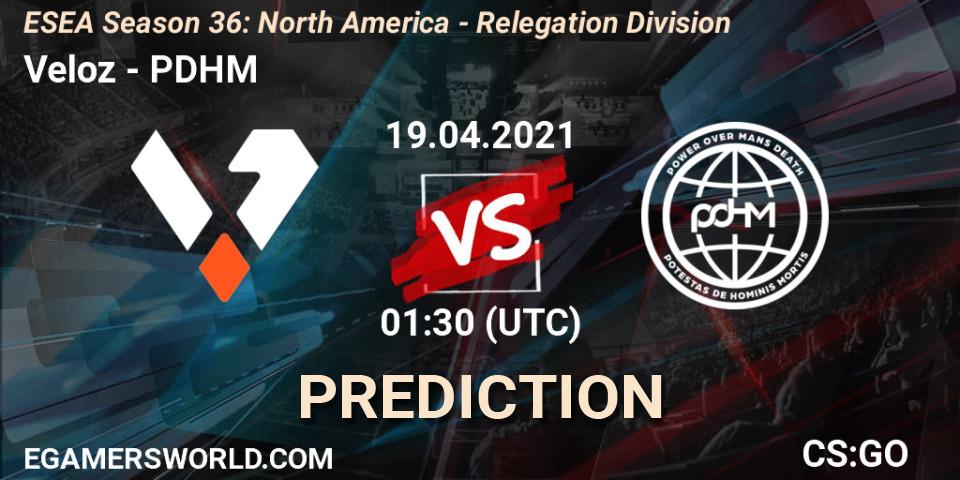 Veloz - PDHM: прогноз. 19.04.2021 at 01:30, Counter-Strike (CS2), ESEA Season 36: North America - Relegation Division