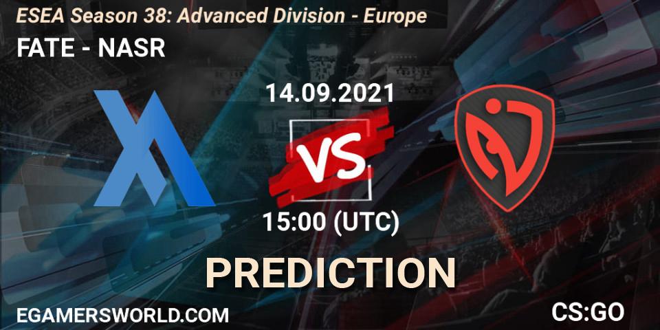 FATE - NASR: прогноз. 14.09.2021 at 15:00, Counter-Strike (CS2), ESEA Season 38: Advanced Division - Europe