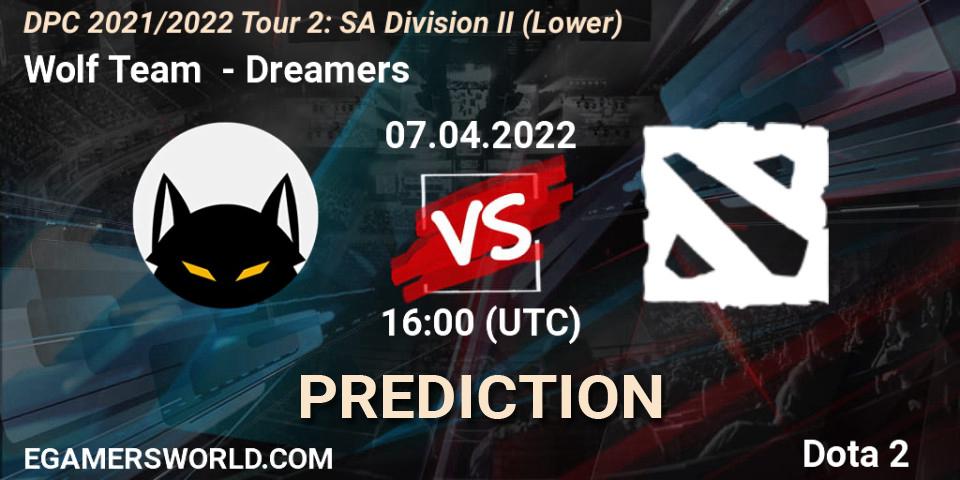 Wolf Team - Dreamers: прогноз. 07.04.2022 at 16:11, Dota 2, DPC 2021/2022 Tour 2: SA Division II (Lower)