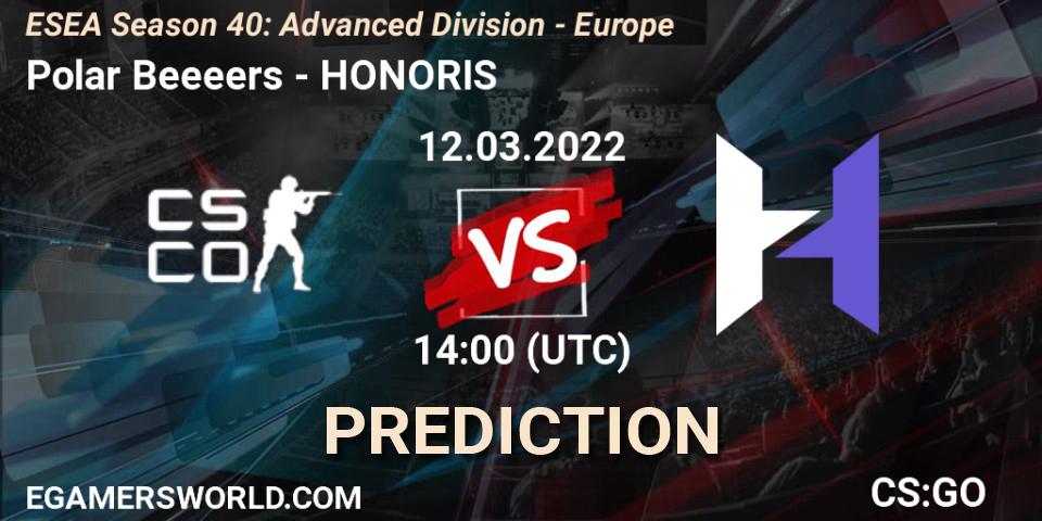 Polar Beeeers - HONORIS: прогноз. 12.03.2022 at 14:00, Counter-Strike (CS2), ESEA Season 40: Advanced Division - Europe