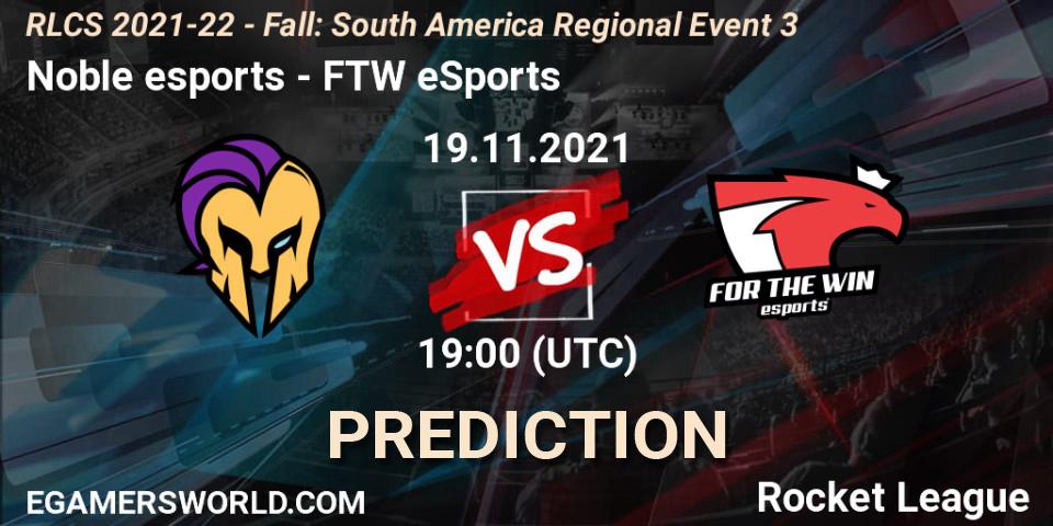Noble esports - FTW eSports: прогноз. 19.11.2021 at 19:00, Rocket League, RLCS 2021-22 - Fall: South America Regional Event 3