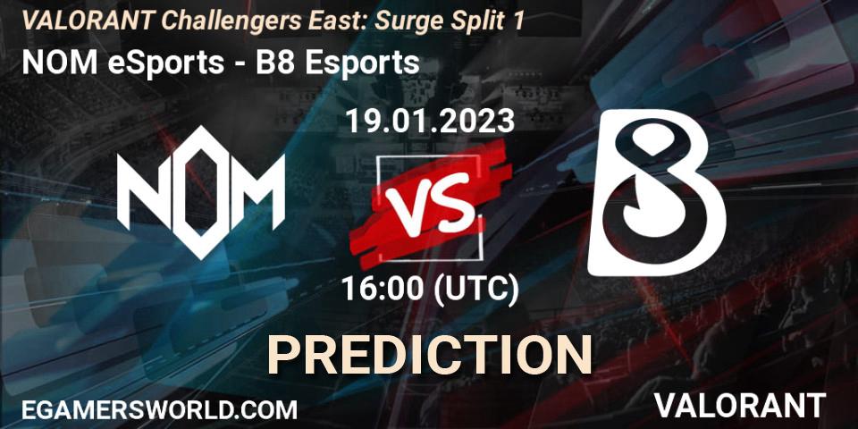 NOM eSports - B8 Esports: прогноз. 19.01.2023 at 16:50, VALORANT, VALORANT Challengers 2023 East: Surge Split 1