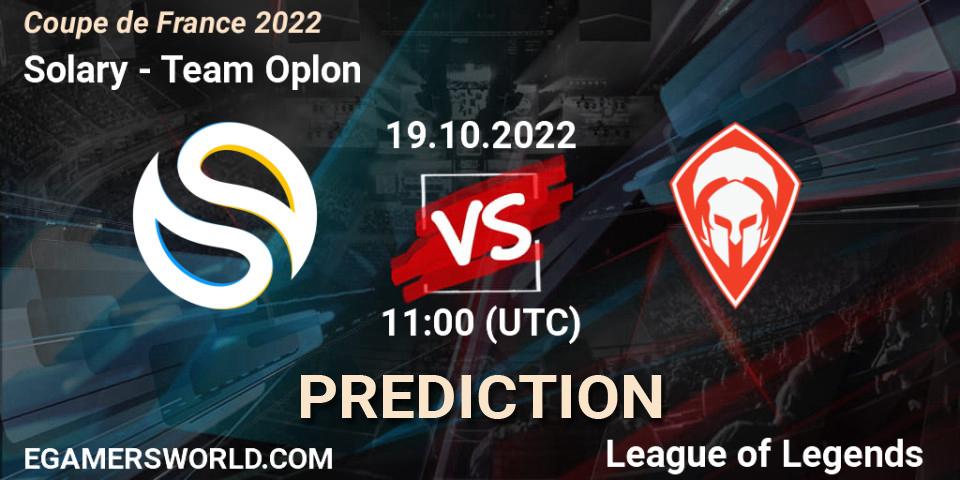 Solary - Team Oplon: прогноз. 19.10.2022 at 11:00, LoL, Coupe de France 2022