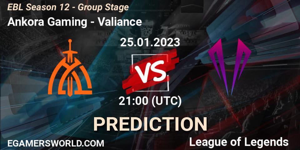 Ankora Gaming - Valiance: прогноз. 25.01.2023 at 21:00, LoL, EBL Season 12 - Group Stage