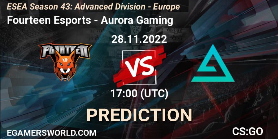 Fourteen Esports - Aurora: прогноз. 28.11.22, CS2 (CS:GO), ESEA Season 43: Advanced Division - Europe