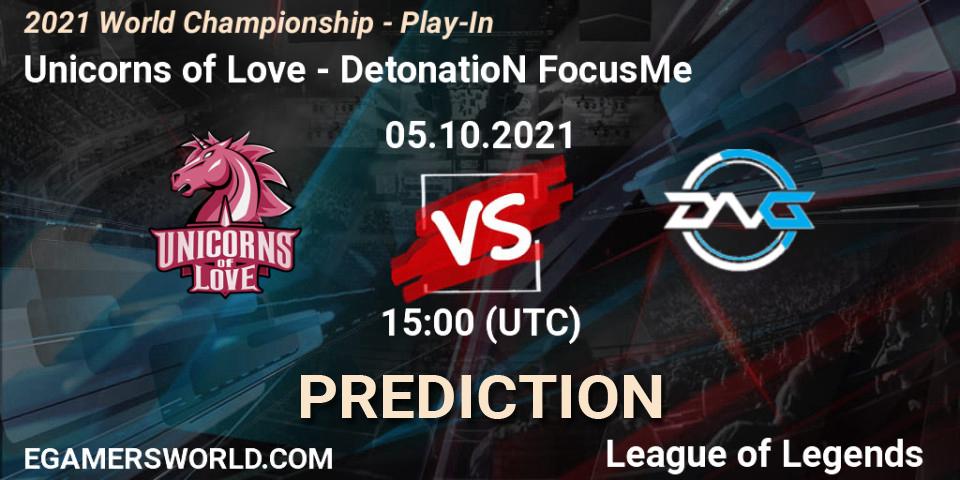 Unicorns of Love - DetonatioN FocusMe: прогноз. 05.10.2021 at 15:10, LoL, 2021 World Championship - Play-In