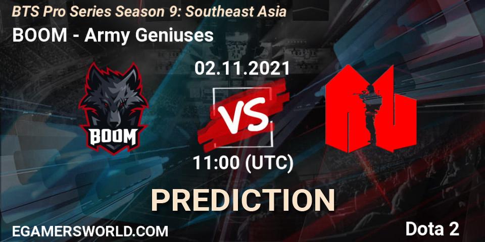 BOOM - Army Geniuses: прогноз. 02.11.2021 at 09:00, Dota 2, BTS Pro Series Season 9: Southeast Asia