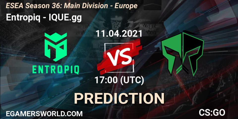 Entropiq - IQUE.gg: прогноз. 11.04.2021 at 17:00, Counter-Strike (CS2), ESEA Season 36: Main Division - Europe