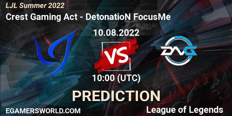 Crest Gaming Act - DetonatioN FocusMe: прогноз. 10.08.2022 at 10:00, LoL, LJL Summer 2022