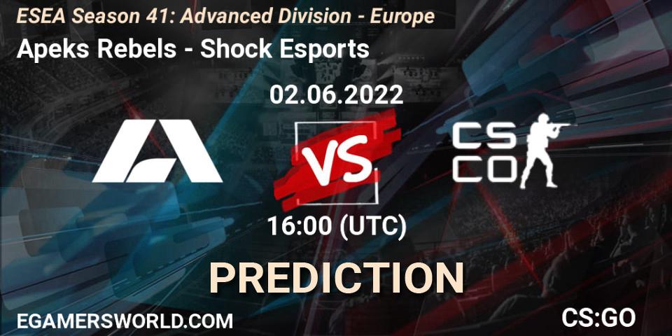 Apeks Rebels - Shock Esports: прогноз. 02.06.2022 at 16:00, Counter-Strike (CS2), ESEA Season 41: Advanced Division - Europe