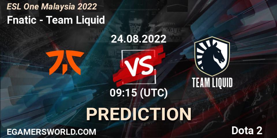 Fnatic - Team Liquid: прогноз. 24.08.22, Dota 2, ESL One Malaysia 2022
