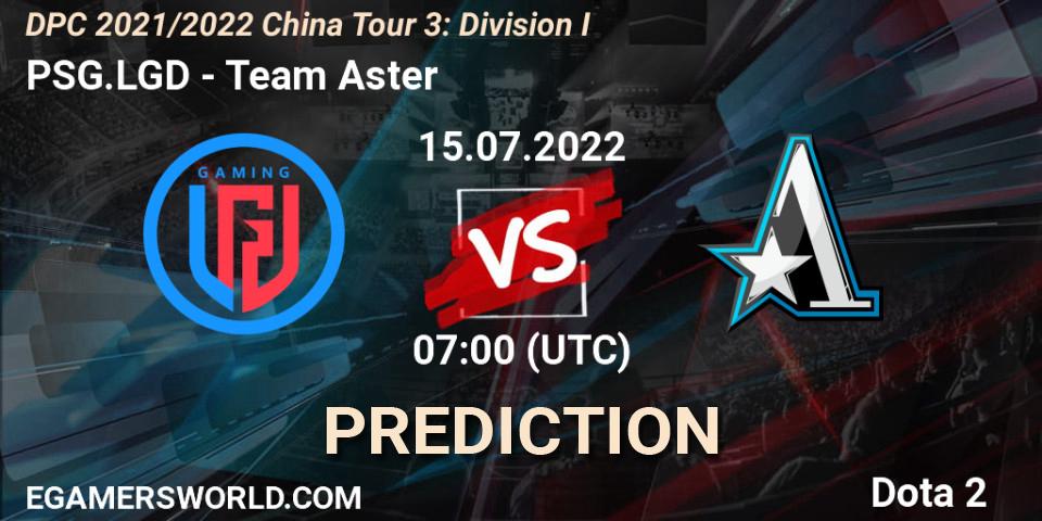 PSG.LGD - Team Aster: прогноз. 15.07.22, Dota 2, DPC 2021/2022 China Tour 3: Division I