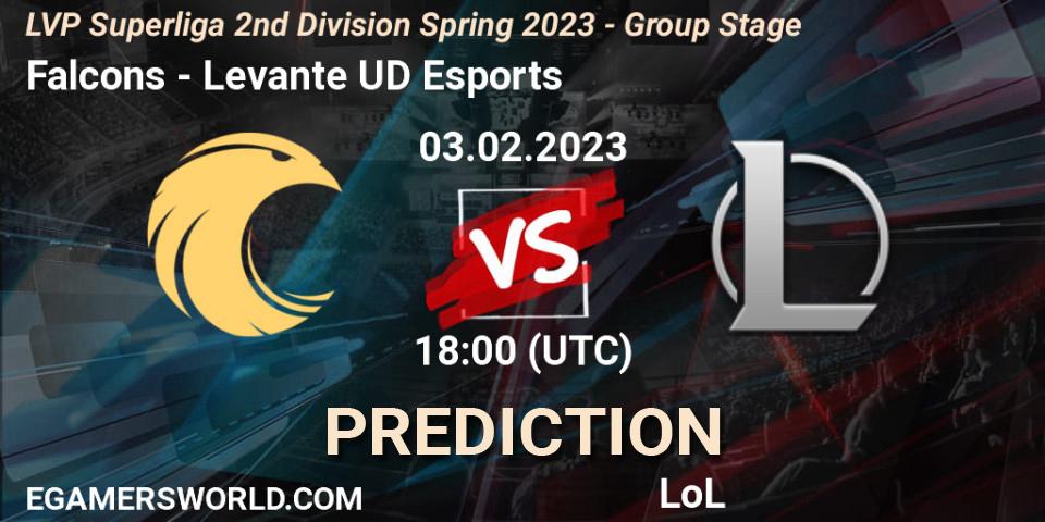Falcons - Levante UD Esports: прогноз. 03.02.2023 at 18:00, LoL, LVP Superliga 2nd Division Spring 2023 - Group Stage