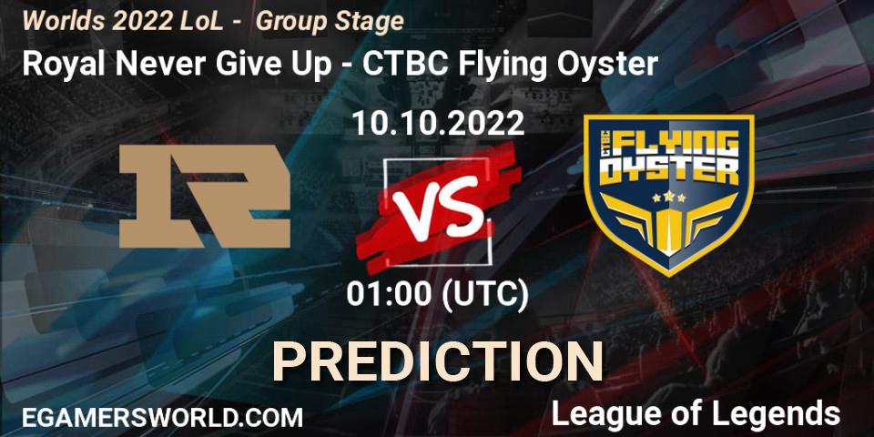 Royal Never Give Up - CTBC Flying Oyster: прогноз. 10.10.2022 at 01:00, LoL, Worlds 2022 LoL - Group Stage