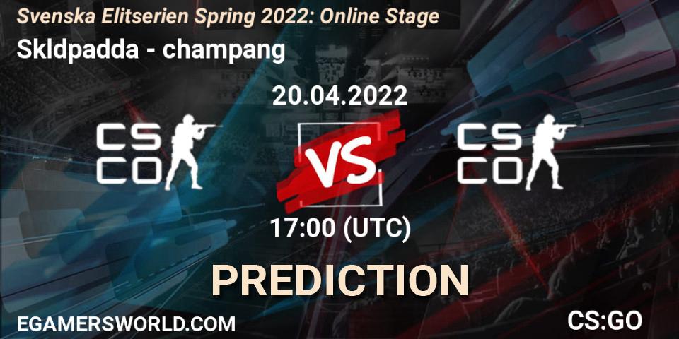 Sköldpadda - champang: прогноз. 20.04.2022 at 17:00, Counter-Strike (CS2), Svenska Elitserien Spring 2022: Online Stage