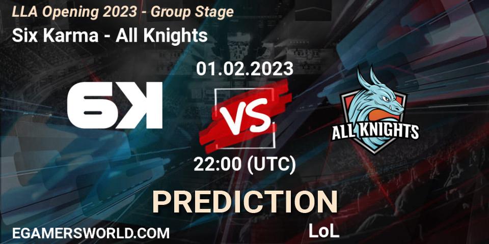 Six Karma - All Knights: прогноз. 01.02.2023 at 22:00, LoL, LLA Opening 2023 - Group Stage