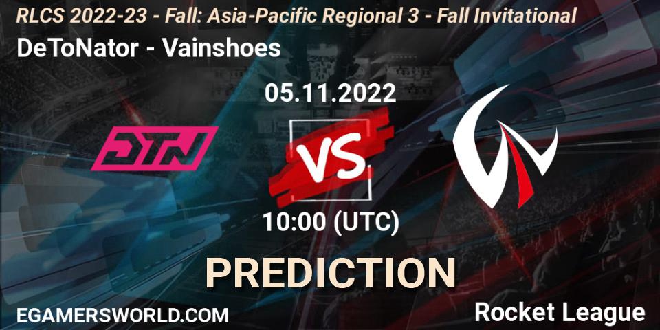 DeToNator - Vainshoes: прогноз. 05.11.2022 at 10:00, Rocket League, RLCS 2022-23 - Fall: Asia-Pacific Regional 3 - Fall Invitational