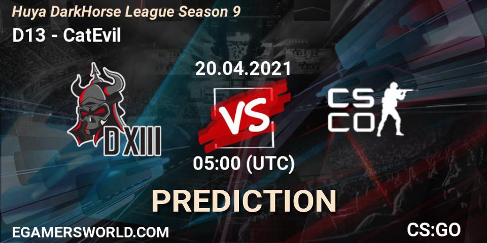 D13 - CatEvil: прогноз. 20.04.2021 at 05:00, Counter-Strike (CS2), Huya DarkHorse League Season 9
