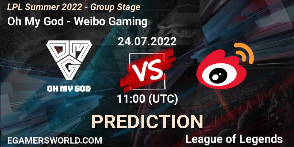 Oh My God - Weibo Gaming: прогноз. 24.07.2022 at 11:00, LoL, LPL Summer 2022 - Group Stage