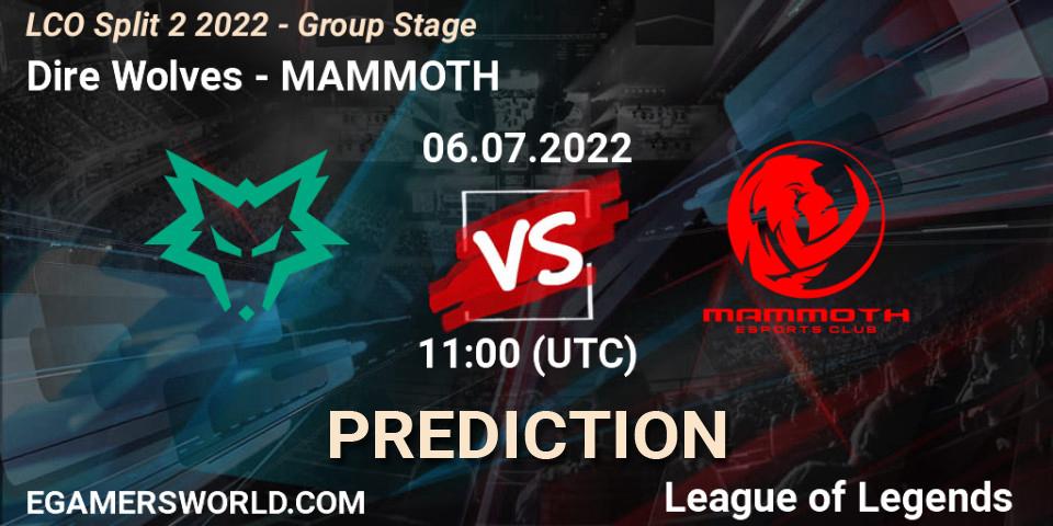 Dire Wolves - MAMMOTH: прогноз. 06.07.2022 at 11:30, LoL, LCO Split 2 2022 - Group Stage