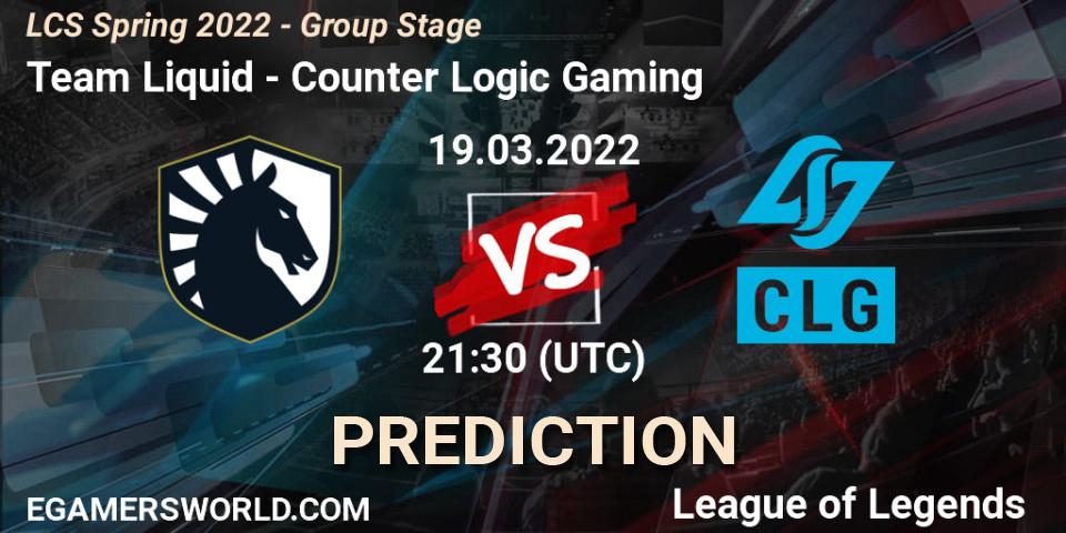 Team Liquid - Counter Logic Gaming: прогноз. 19.03.2022 at 22:30, LoL, LCS Spring 2022 - Group Stage
