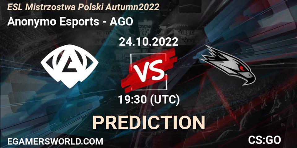 Anonymo Esports - AGO: прогноз. 24.10.2022 at 18:15, Counter-Strike (CS2), ESL Mistrzostwa Polski Autumn 2022