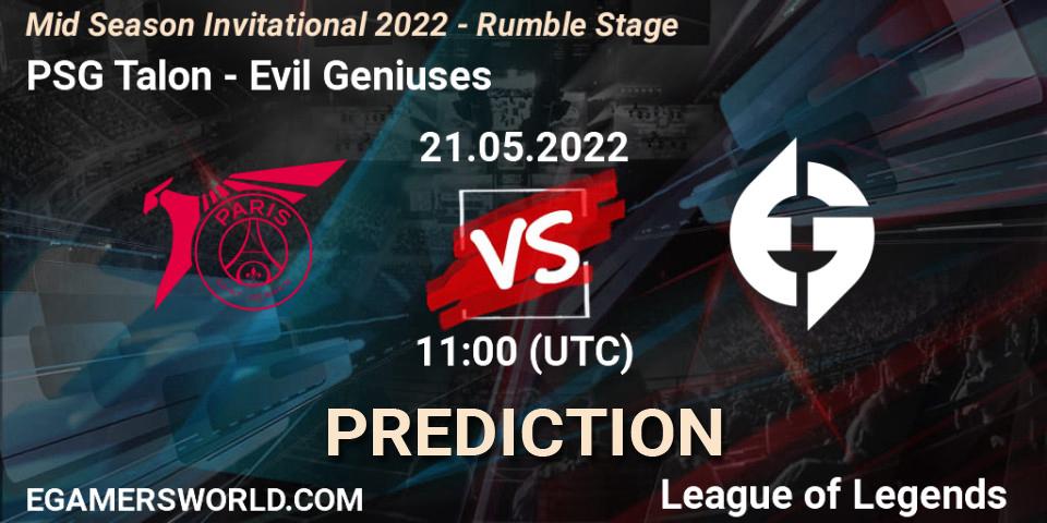 PSG Talon - Evil Geniuses: прогноз. 21.05.2022 at 11:00, LoL, Mid Season Invitational 2022 - Rumble Stage