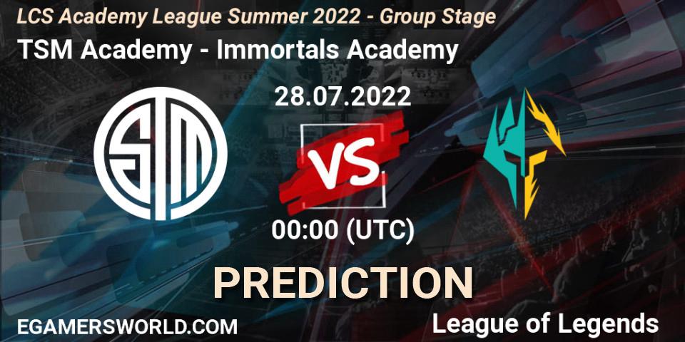 TSM Academy - Immortals Academy: прогноз. 28.07.2022 at 00:00, LoL, LCS Academy League Summer 2022 - Group Stage