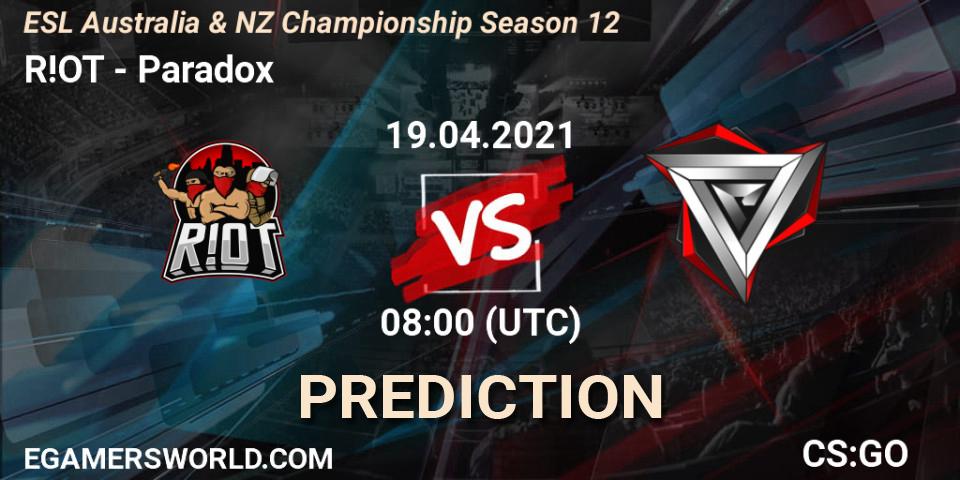R!OT - Paradox: прогноз. 19.04.2021 at 08:00, Counter-Strike (CS2), ESL Australia & NZ Championship Season 12
