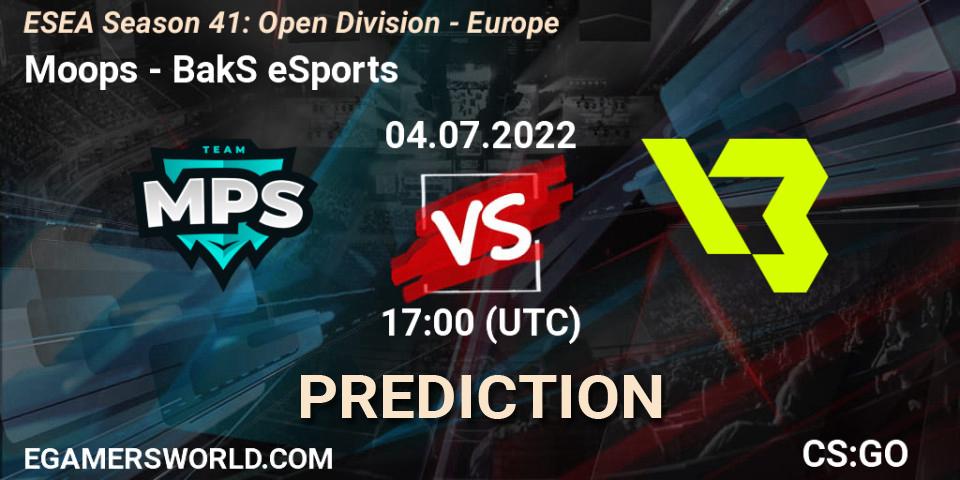 Moops - BakS eSports: прогноз. 04.07.2022 at 17:00, Counter-Strike (CS2), ESEA Season 41: Open Division - Europe