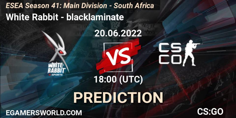 White Rabbit - blacklaminate: прогноз. 20.06.2022 at 18:00, Counter-Strike (CS2), ESEA Season 41: Main Division - South Africa