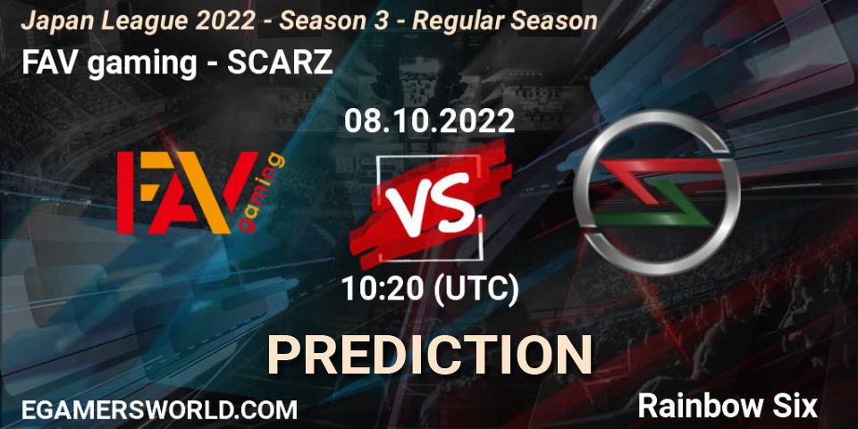 FAV gaming - SCARZ: прогноз. 08.10.2022 at 10:20, Rainbow Six, Japan League 2022 - Season 3 - Regular Season