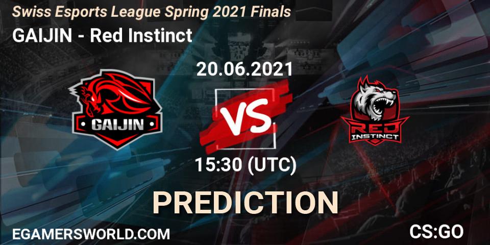 GAIJIN - Red Instinct: прогноз. 20.06.2021 at 16:20, Counter-Strike (CS2), Swiss Esports League Spring 2021 Finals