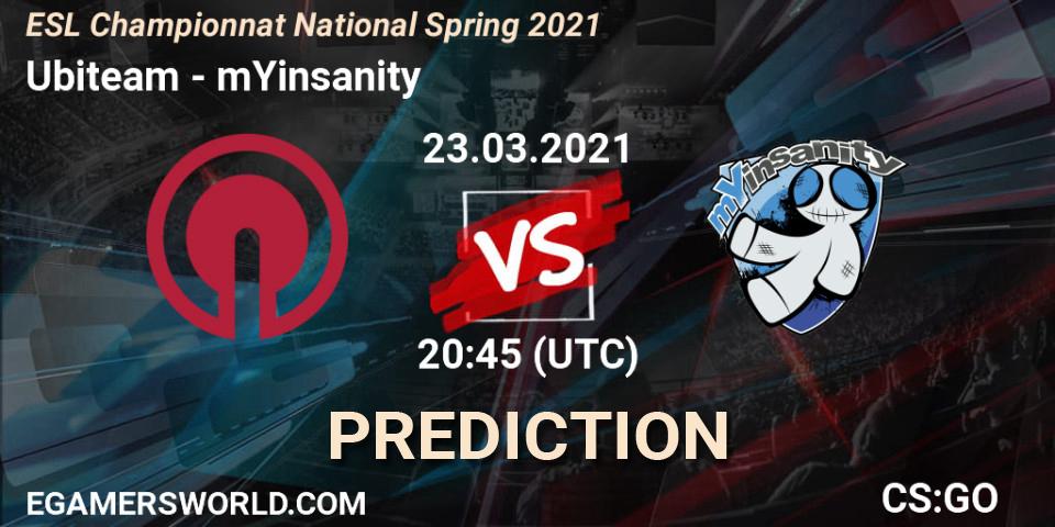 Ubiteam - mYinsanity: прогноз. 23.03.2021 at 20:45, Counter-Strike (CS2), ESL Championnat National Spring 2021