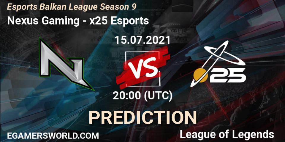 Nexus Gaming - x25 Esports: прогноз. 15.07.2021 at 20:00, LoL, Esports Balkan League Season 9
