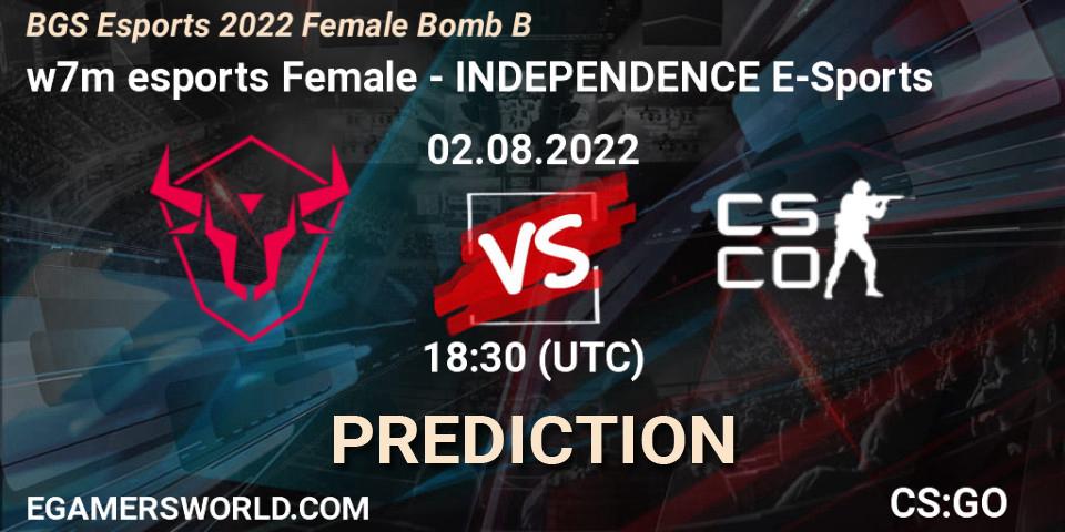 w7m esports Female - INDEPENDENCE E-Sports: прогноз. 02.08.2022 at 18:30, Counter-Strike (CS2), Monster Energy BGS Bomb B Women Cup 2022