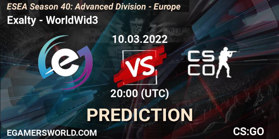 Exalty - WorldWid3: прогноз. 10.03.2022 at 20:00, Counter-Strike (CS2), ESEA Season 40: Advanced Division - Europe